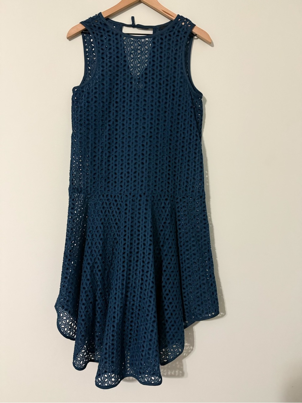 Tibi Navy Silk Cotton Eyelet Fit & Flare Dress Size 2 - Picture 2 of 7